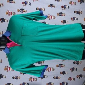 Vintage mint green front pocket casual 3-button split side XL casual polo shirt